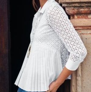 HD In Paris White Pleated Eyelet Cotton Blouse 4